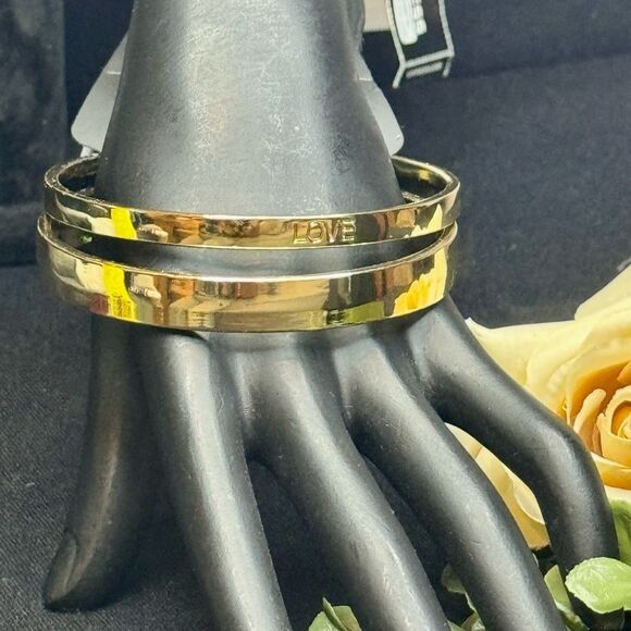 Lane Bryant Set of 2 Gold Bangle Bracelets Love - Picture 1 of 6